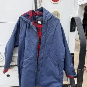 Vintage Navy Raincoat with Red Plaid Interior